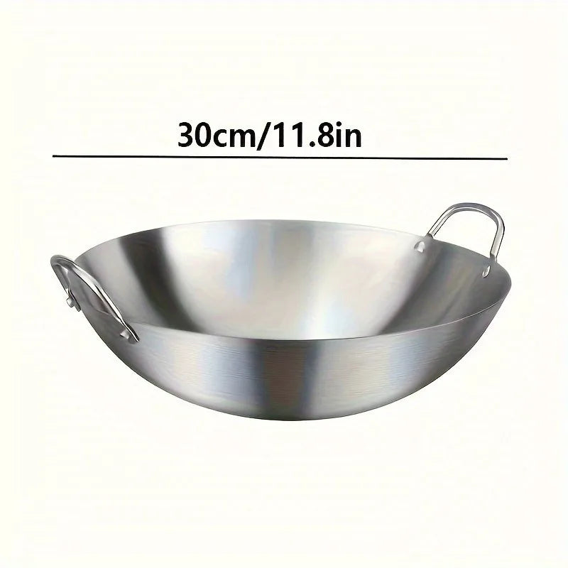 Stainless Steel Wok With Dual Handles For Commercial Use