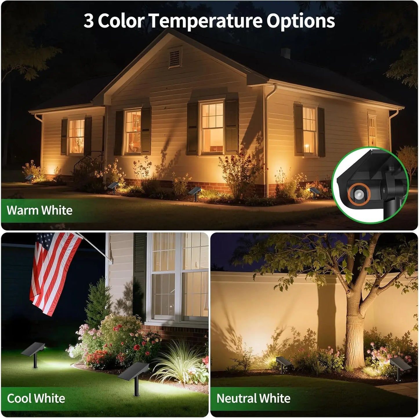 Intelamp Solar Outdoor Spot Lights 2 Pack With 3 Color Modes