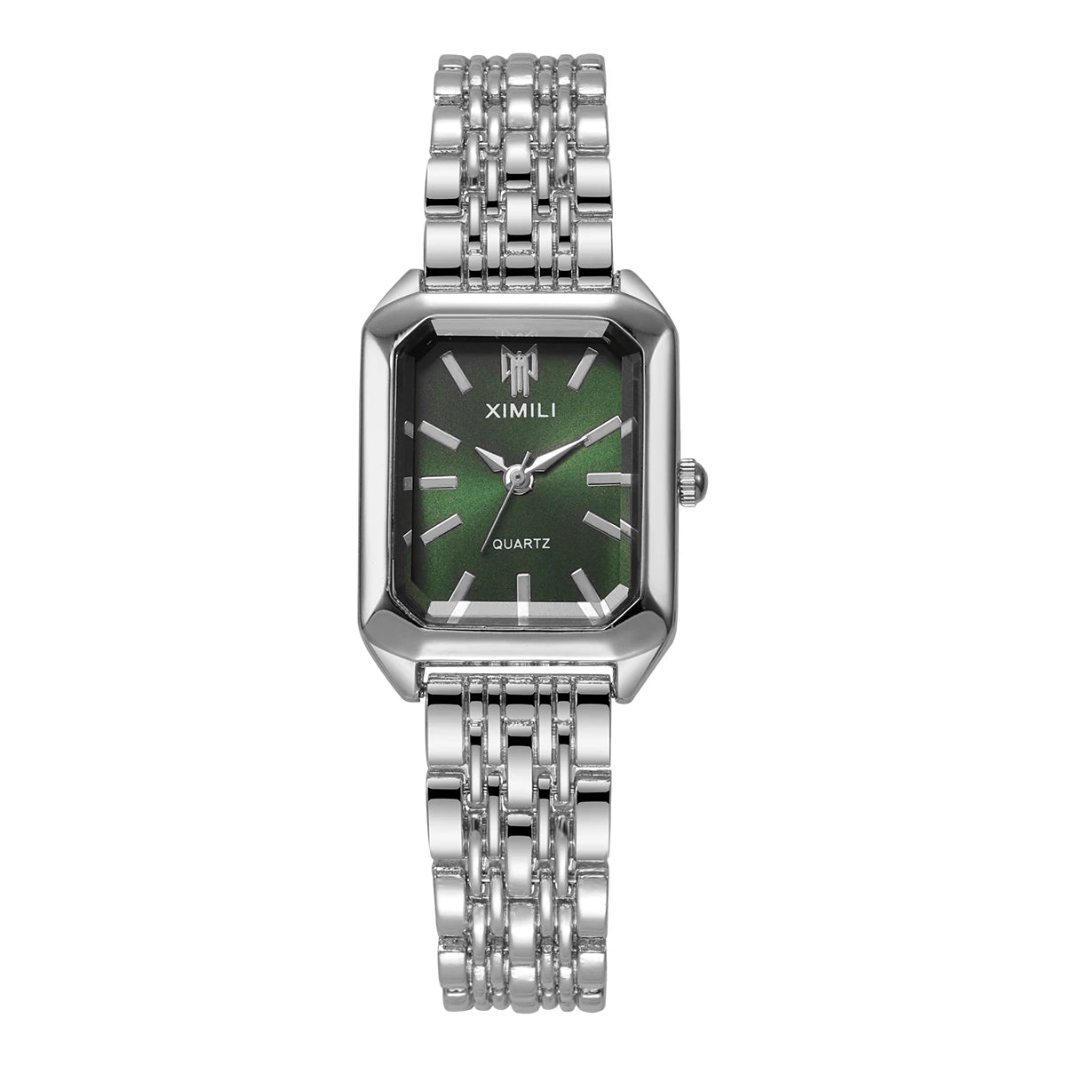 Luxury Rectangular Womens Quartz Watch Stainless Steel Band