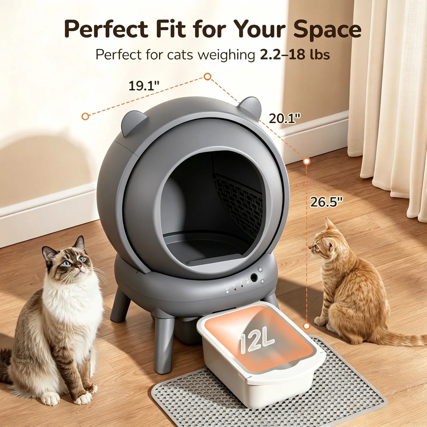 Self-Cleaning Cat Litter Box Smart Automatic Litter Box for Multiple Cats Large Capacity Self-Cleaning Design with App Control
