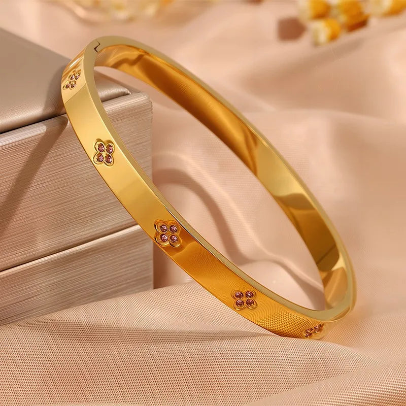 Stainless Steel Zirconia Inlaid Bracelet Set for Women