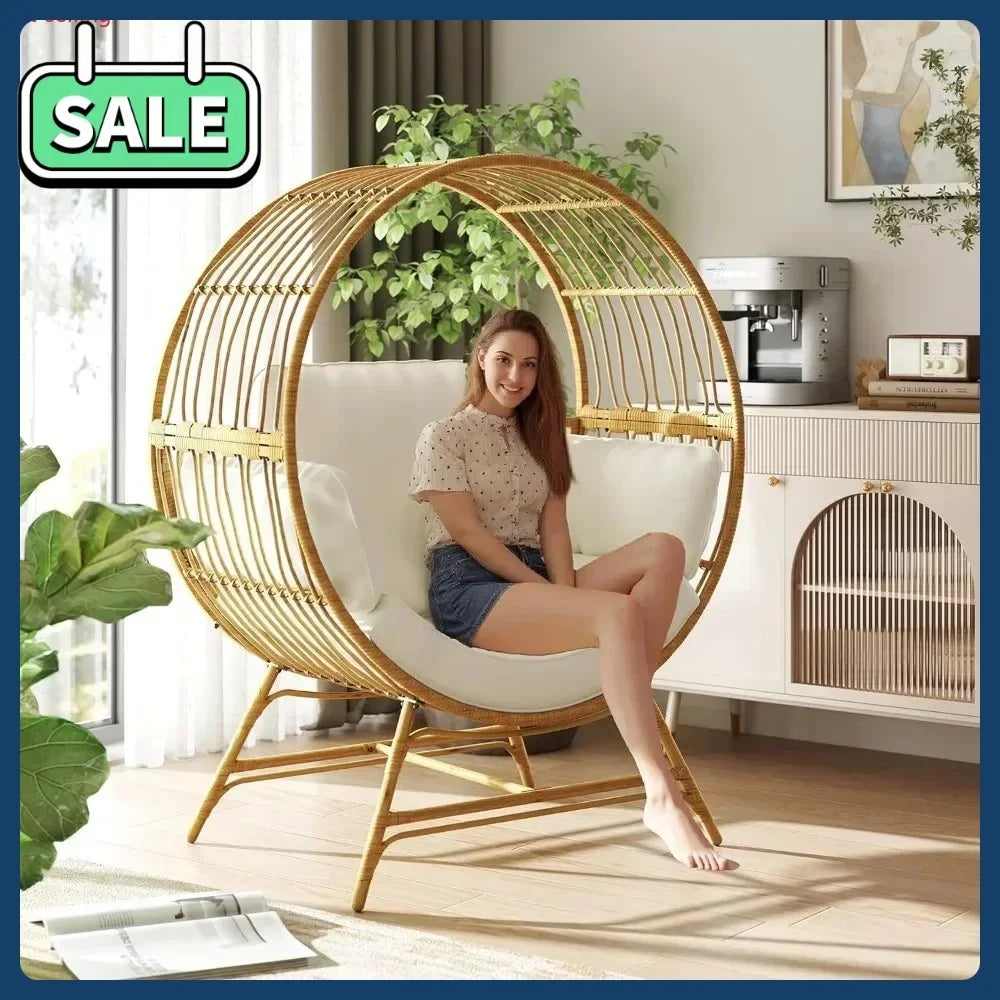 Oversized Egg Chair Wicker Rattan With Thick Cushions