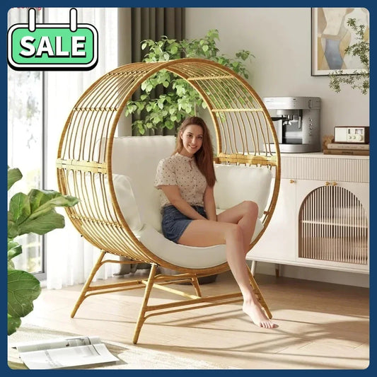 Oversized Egg Chair Wicker Rattan With Thick Cushions