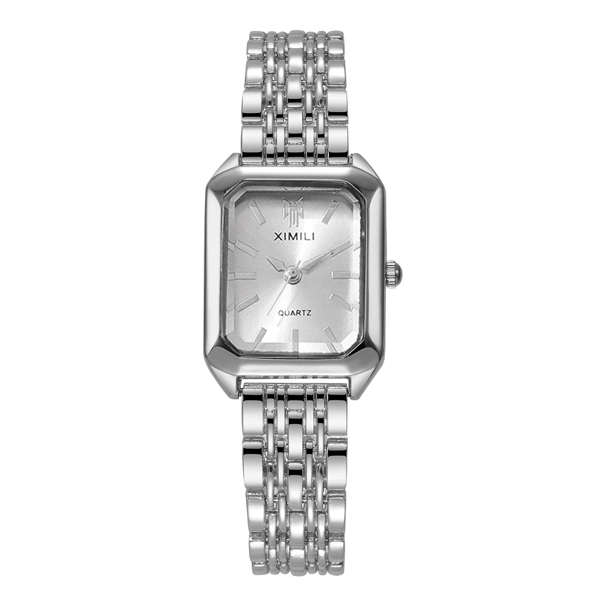 Luxury Rectangular Womens Quartz Watch Stainless Steel Band