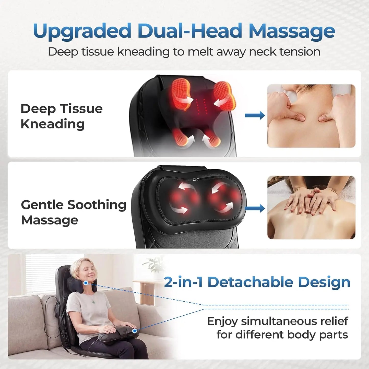 HIMOUTA 3-in-1 Shiatsu Massage Cushion Neck And Back Heat