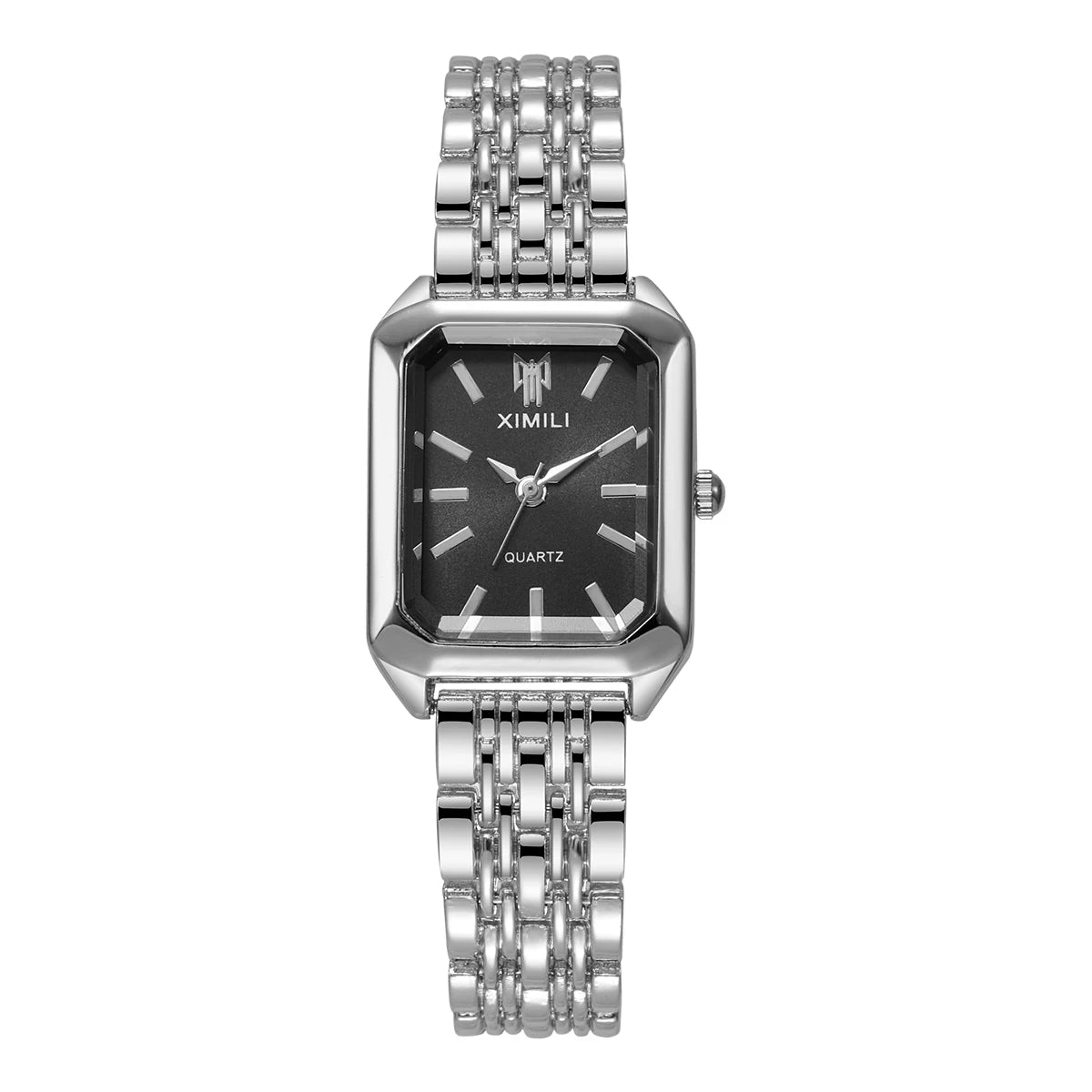Luxury Rectangular Womens Quartz Watch Stainless Steel Band