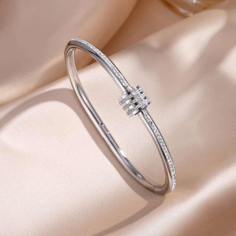 Stainless Steel Zirconia Inlaid Bracelet Set for Women
