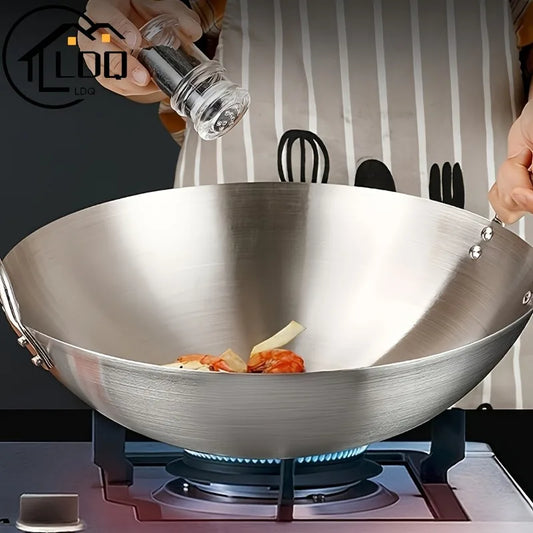 Stainless Steel Wok With Dual Handles For Commercial Use