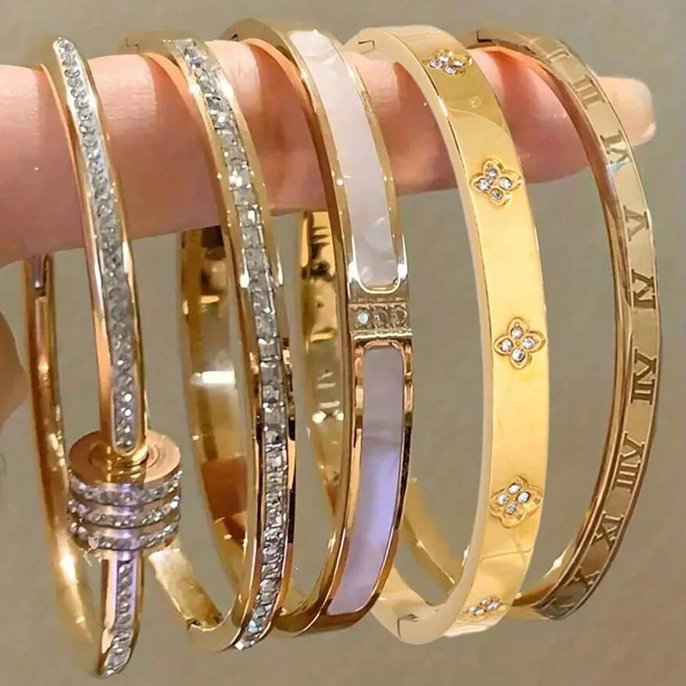 Stainless Steel Zirconia Inlaid Bracelet Set for Women