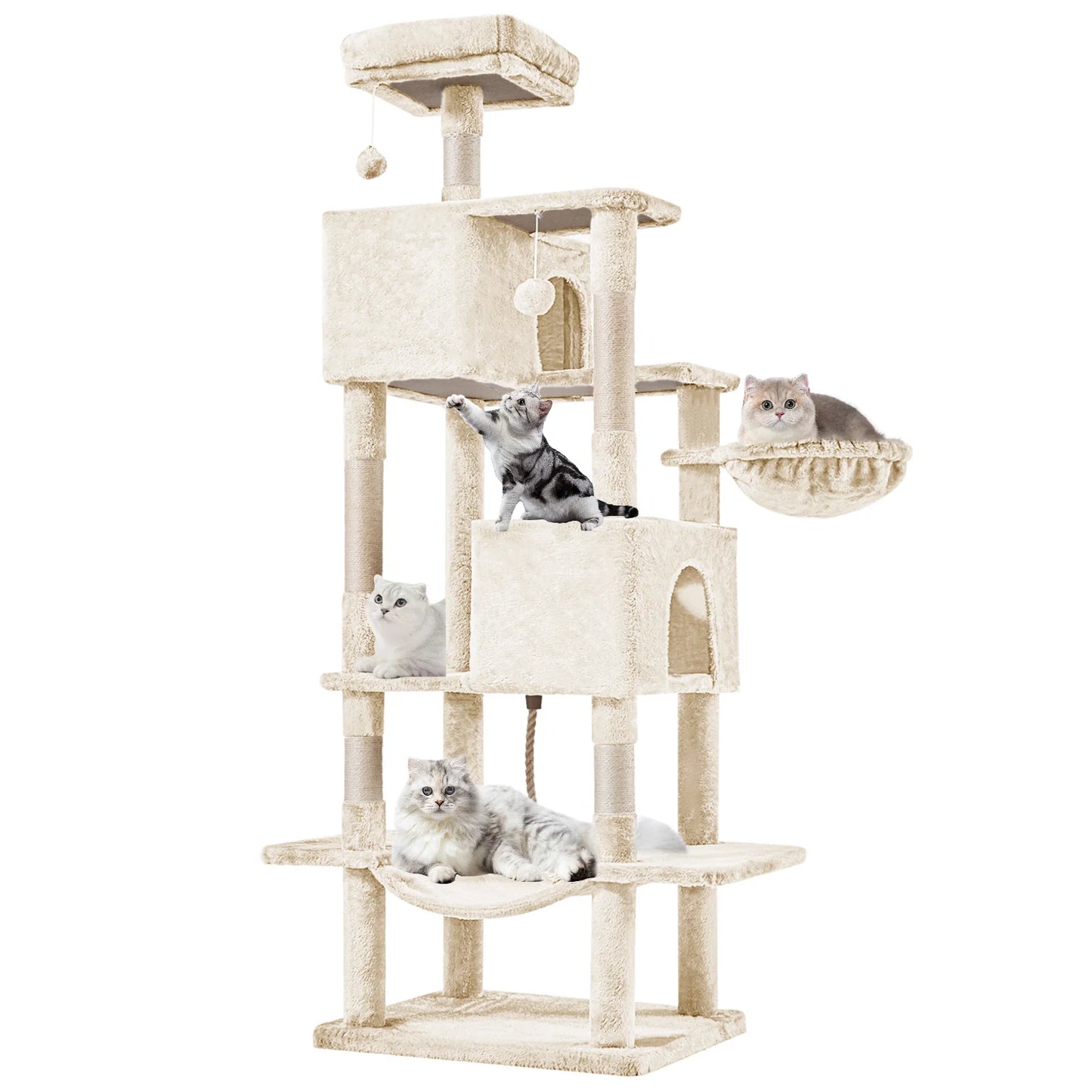 MCQ 66 Inch Cat Tree Tower Multi Level Cat Climbing Tower with Natural Sisal Scratching Posts Pet Condo for Indoor Cats Kittens