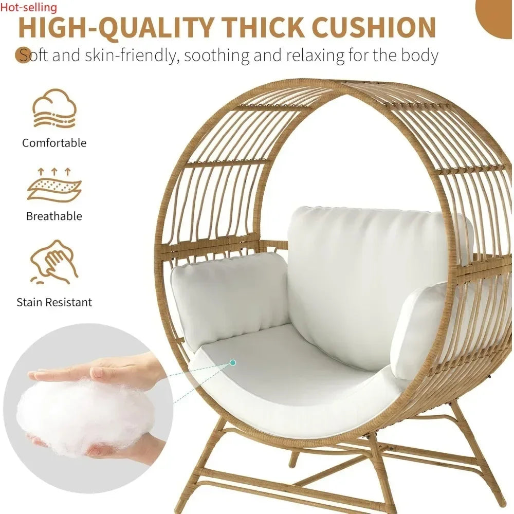 Oversized Egg Chair Wicker Rattan With Thick Cushions
