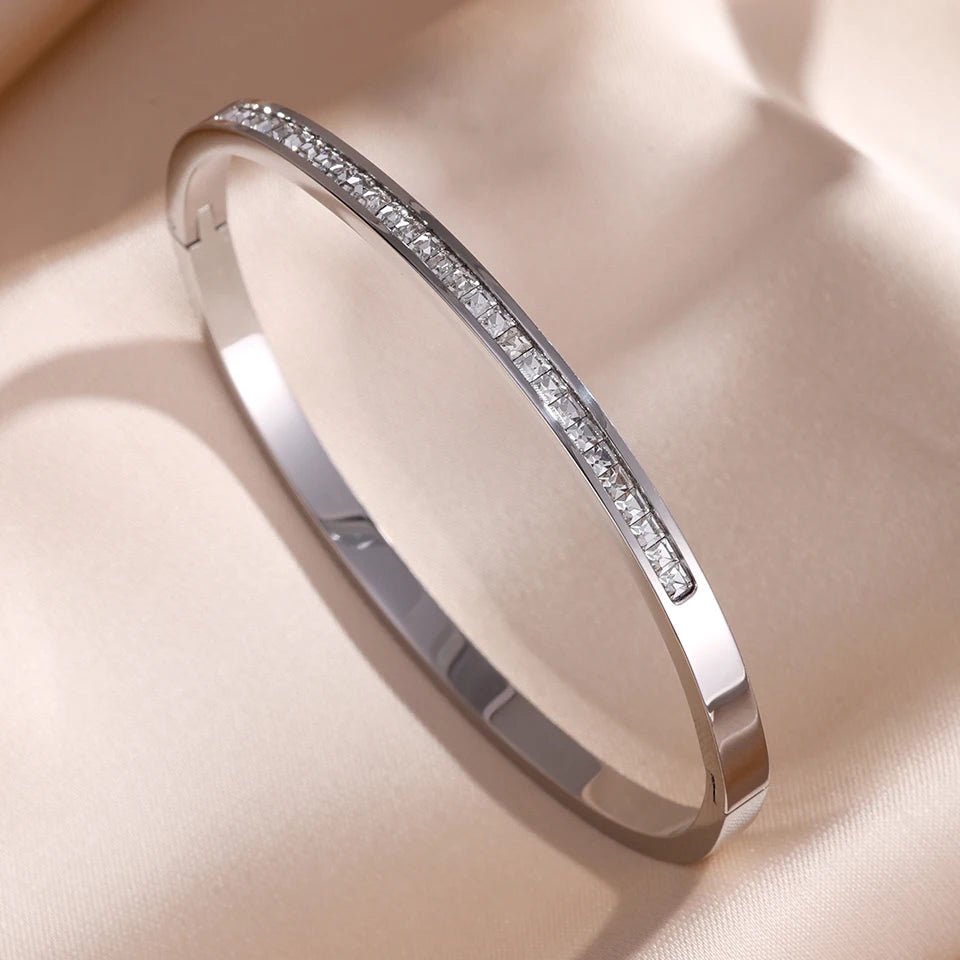 Stainless Steel Zirconia Inlaid Bracelet Set for Women