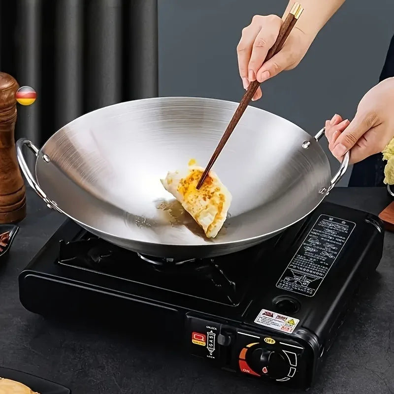 Stainless Steel Wok With Dual Handles For Commercial Use