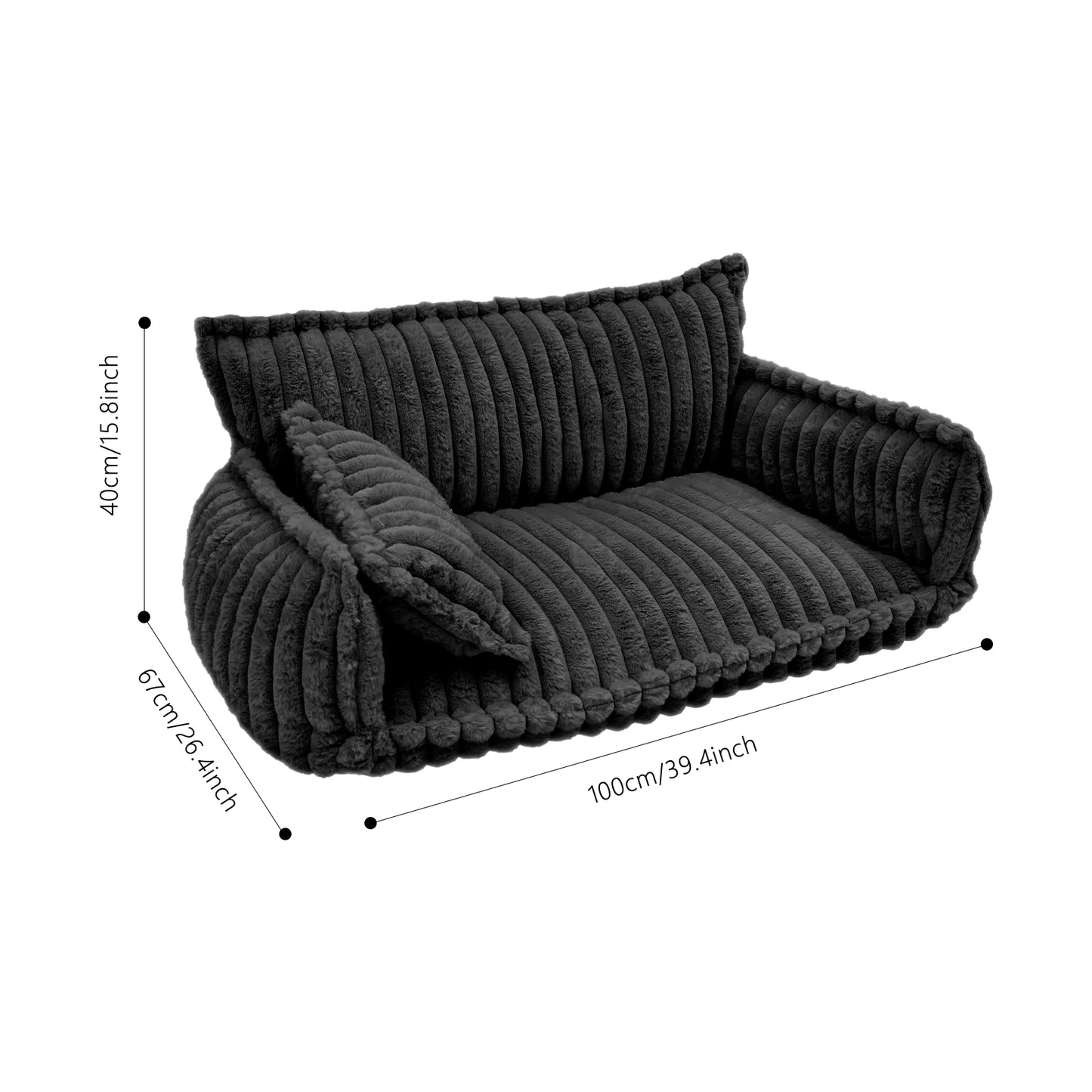 Pet Couch with Removable Washable Cover, Plush Support Bed for Cats and Dogs, Calming Couch for Pets