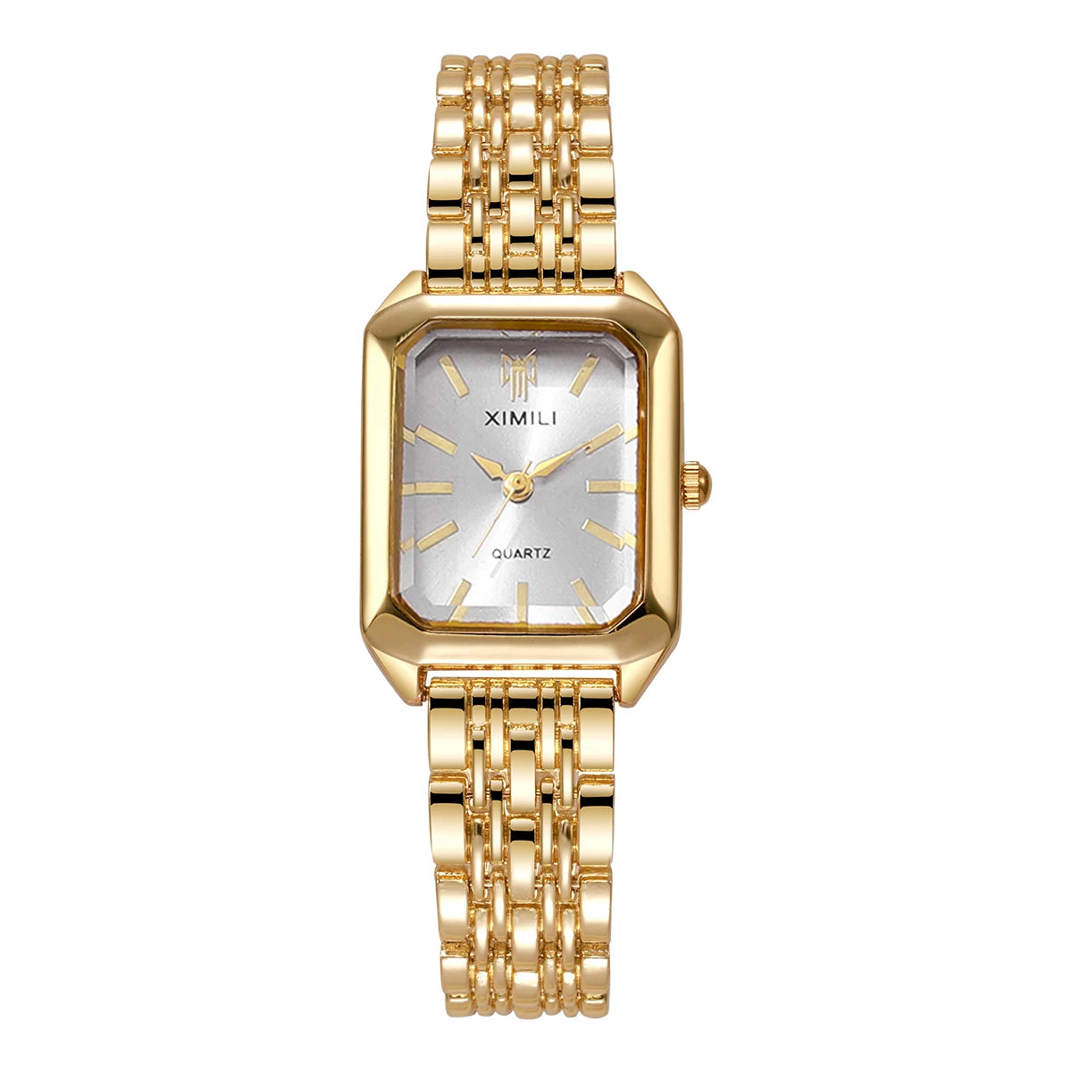 Luxury Rectangular Womens Quartz Watch Stainless Steel Band