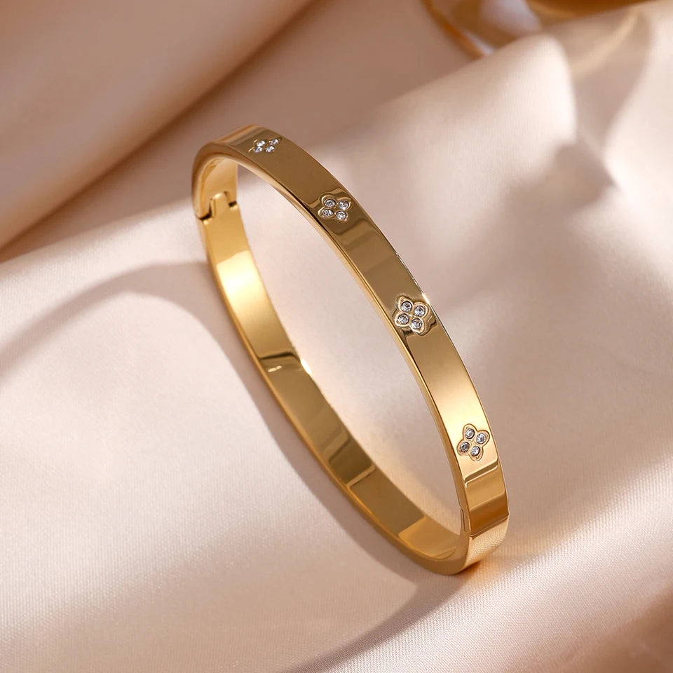 Stainless Steel Zirconia Inlaid Bracelet Set for Women