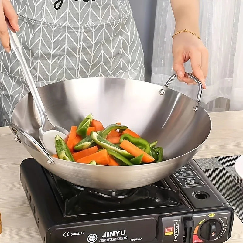 Stainless Steel Wok With Dual Handles For Commercial Use