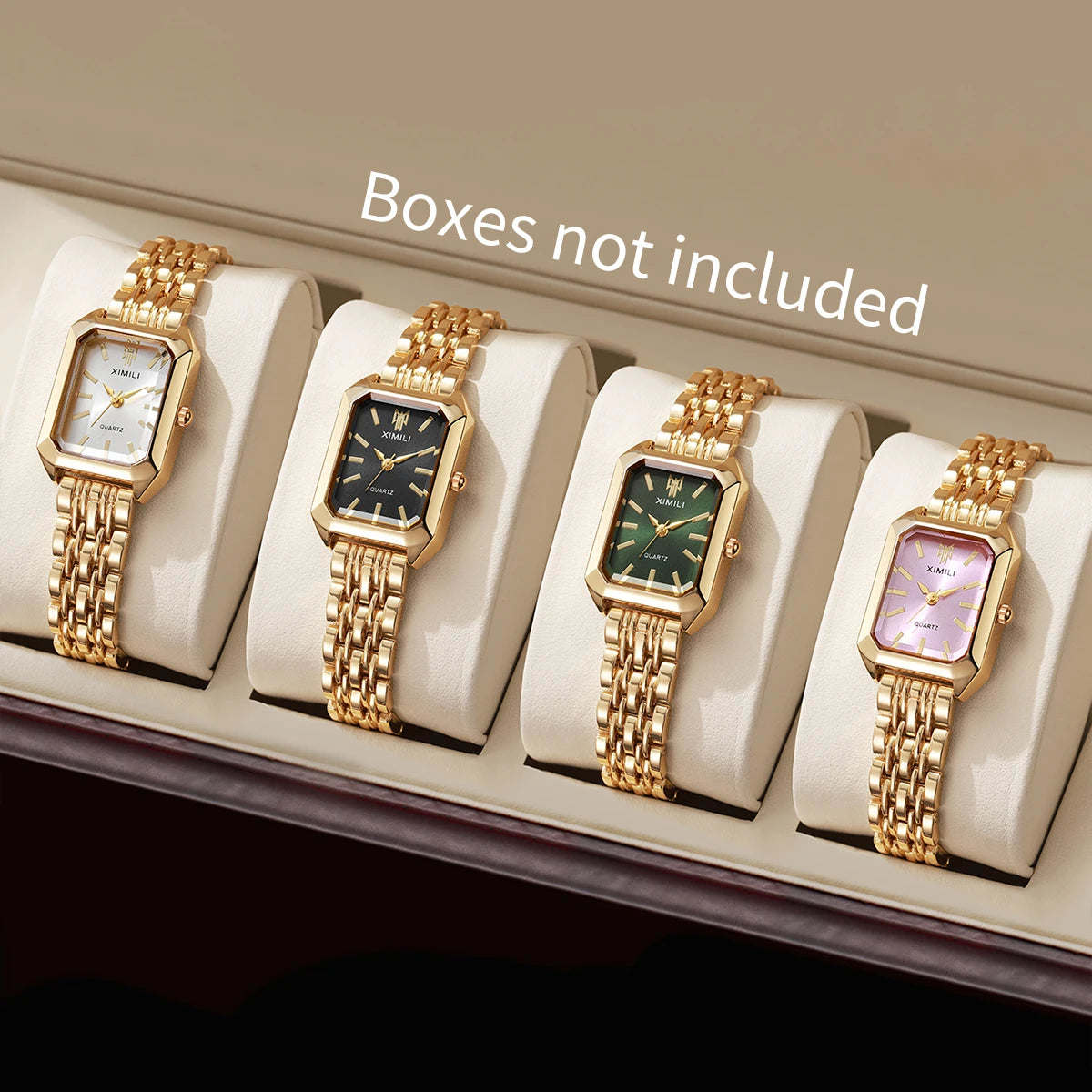 Luxury Rectangular Womens Quartz Watch Stainless Steel Band