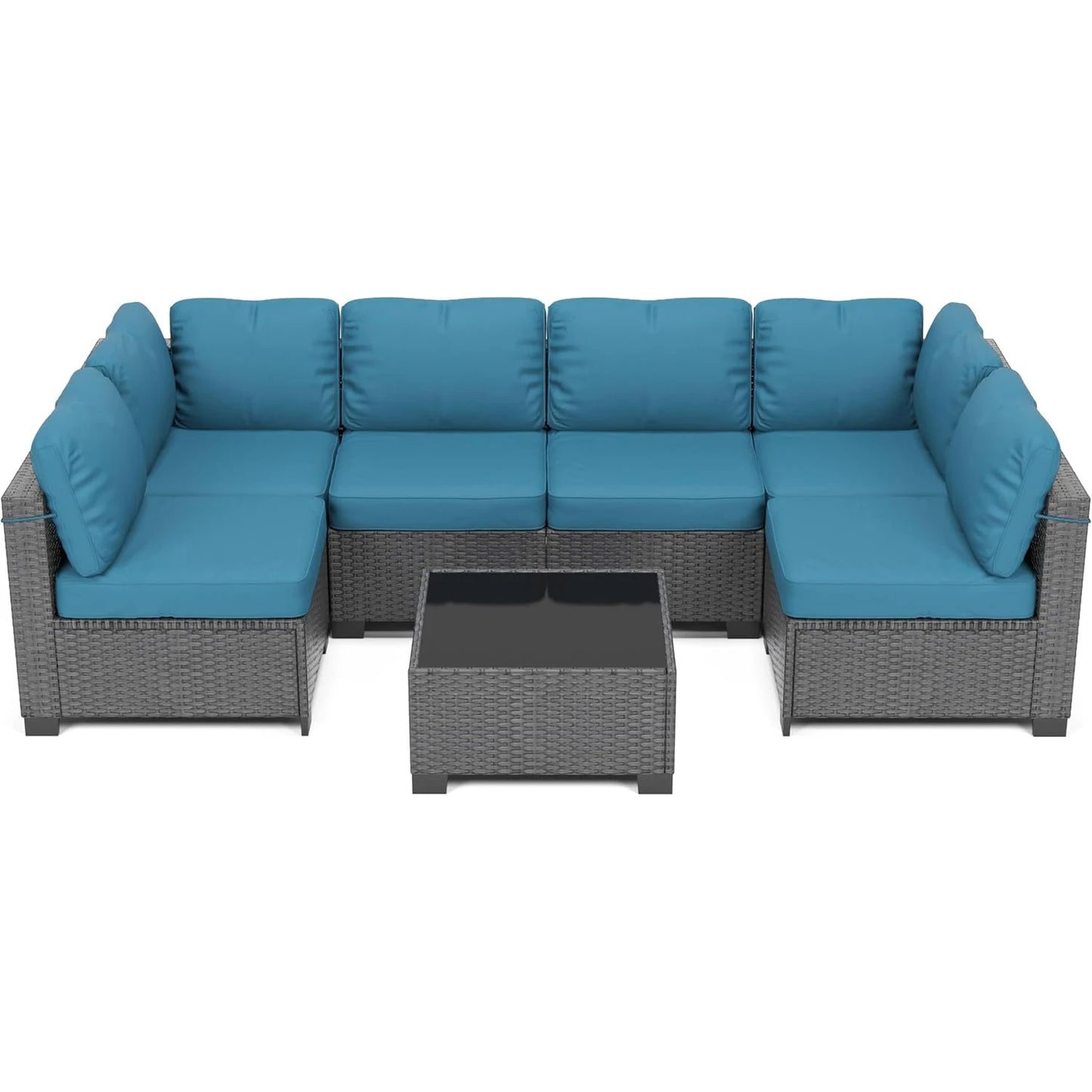 7-Piece Modular Outdoor Furniture Set, PE Rattan Wicker Sectional Modular Conversation Sofa Set, Perfect For Garden Balcony