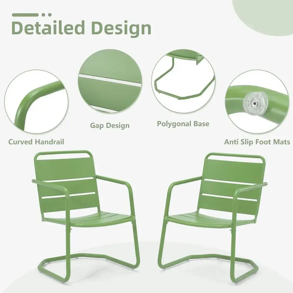 2-Piece Outdoor Patio Furniture Set: C-Spring Metal Chairs, Ideal for Bistro, Balcony, Porch, Poolside, Garden, Deck, Indoor Use
