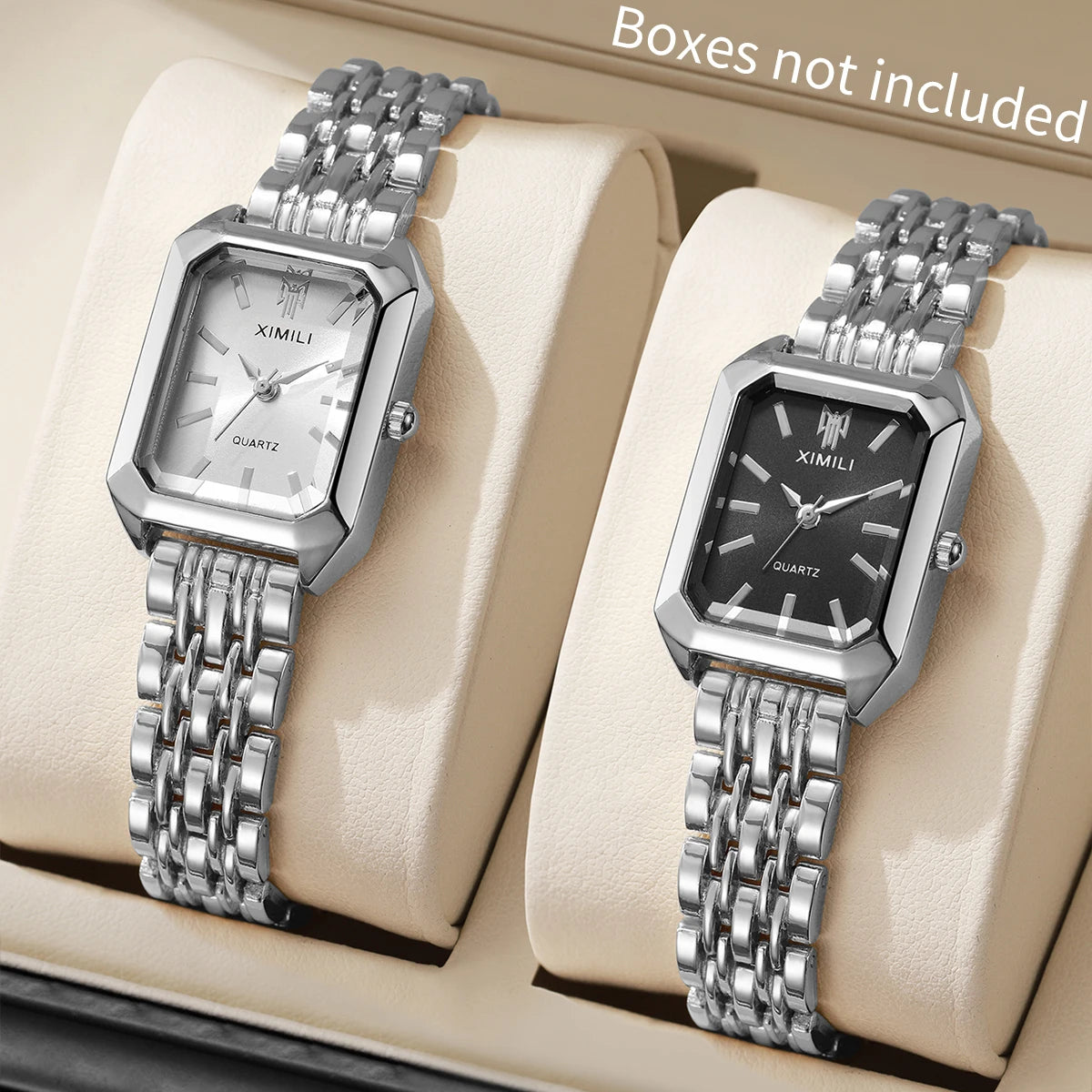 Luxury Rectangular Womens Quartz Watch Stainless Steel Band