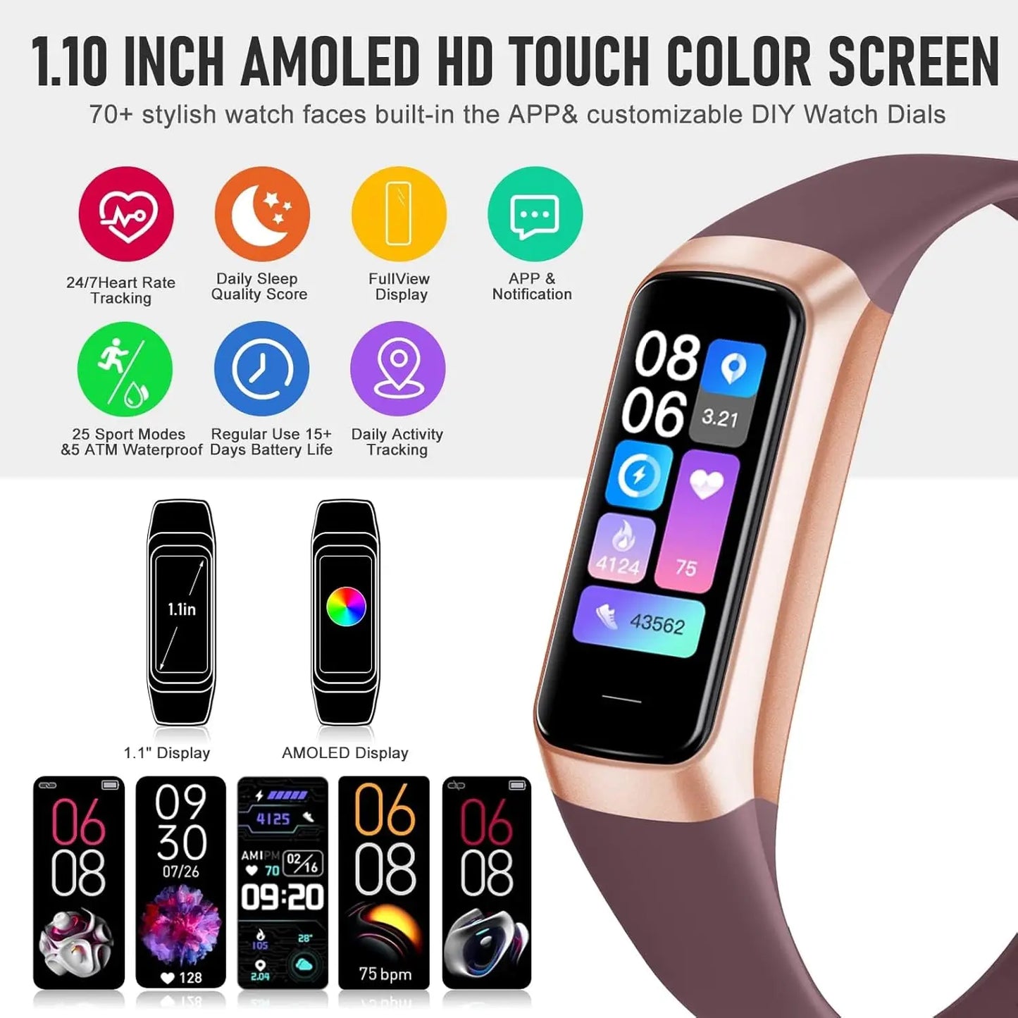 Fitness Tracker With 24 7 Heart Rate SpO2 Monitor