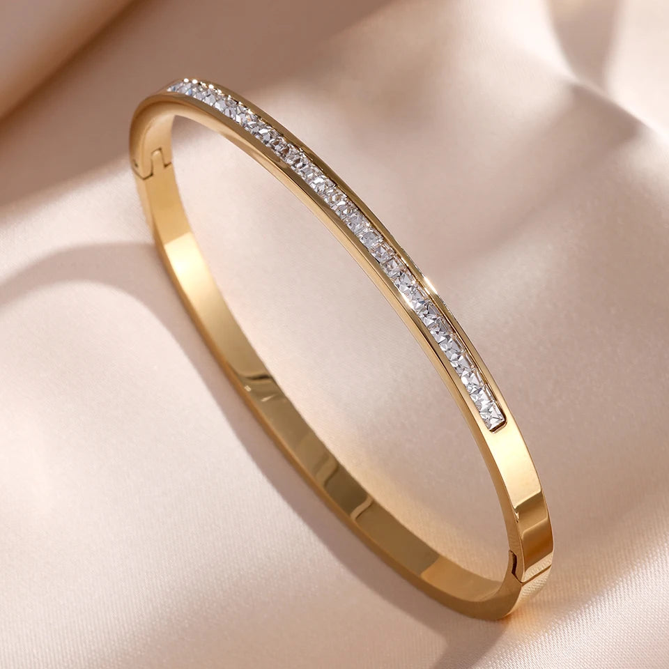 Stainless Steel Zirconia Inlaid Bracelet Set for Women