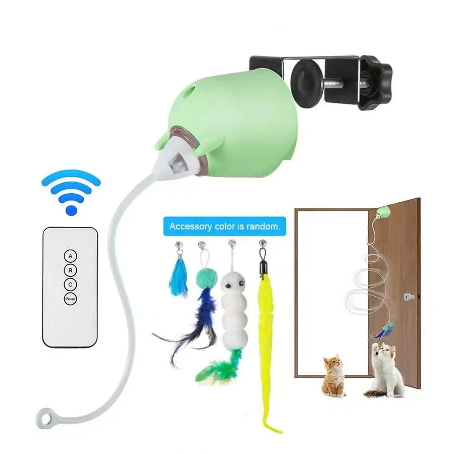 Interactive Cat Toy With Remote Control And Replaceable Heads For Exercise And Entertainment