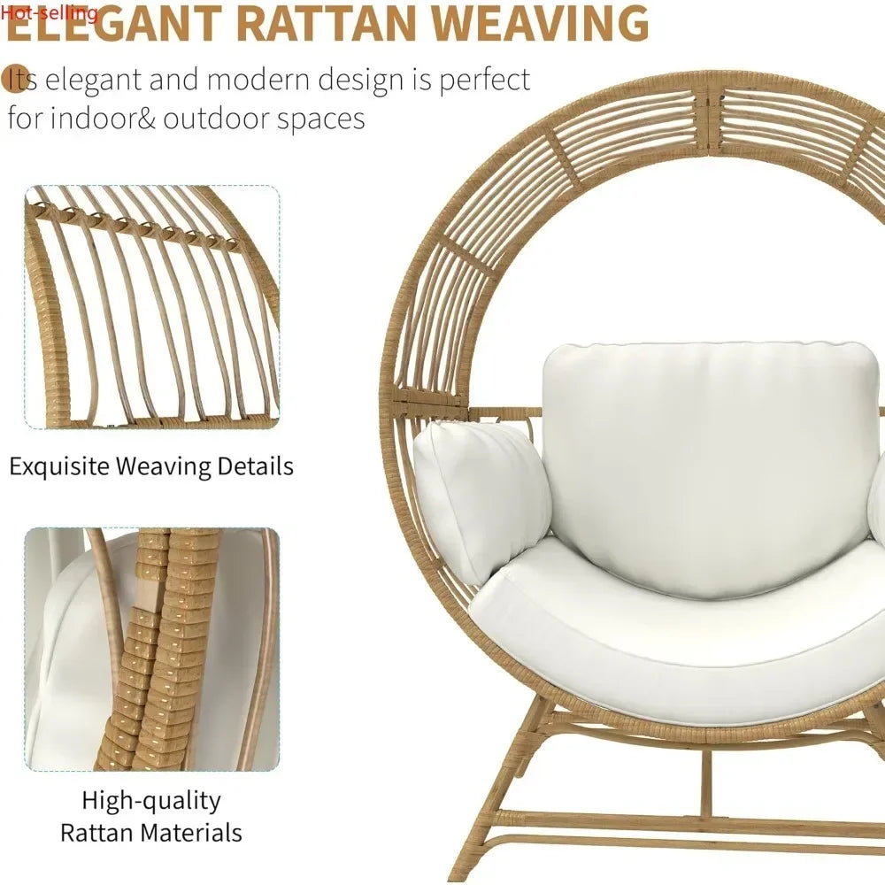 Oversized Egg Chair Wicker Rattan With Thick Cushions