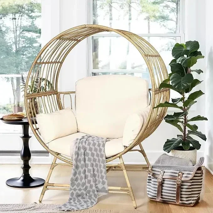 Oversized Egg Chair Wicker Rattan With Thick Cushions