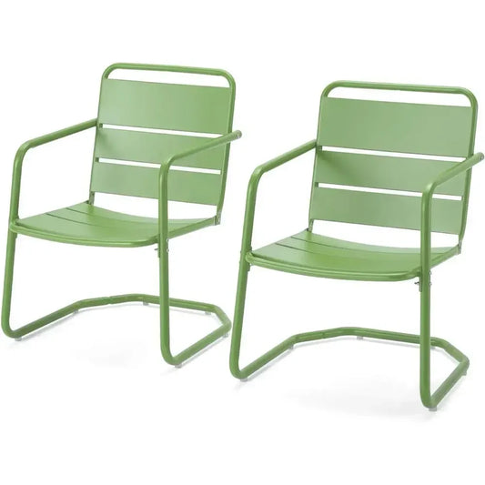2-Piece Outdoor Patio Furniture Set: C-Spring Metal Chairs, Ideal for Bistro, Balcony, Porch, Poolside, Garden, Deck, Indoor Use