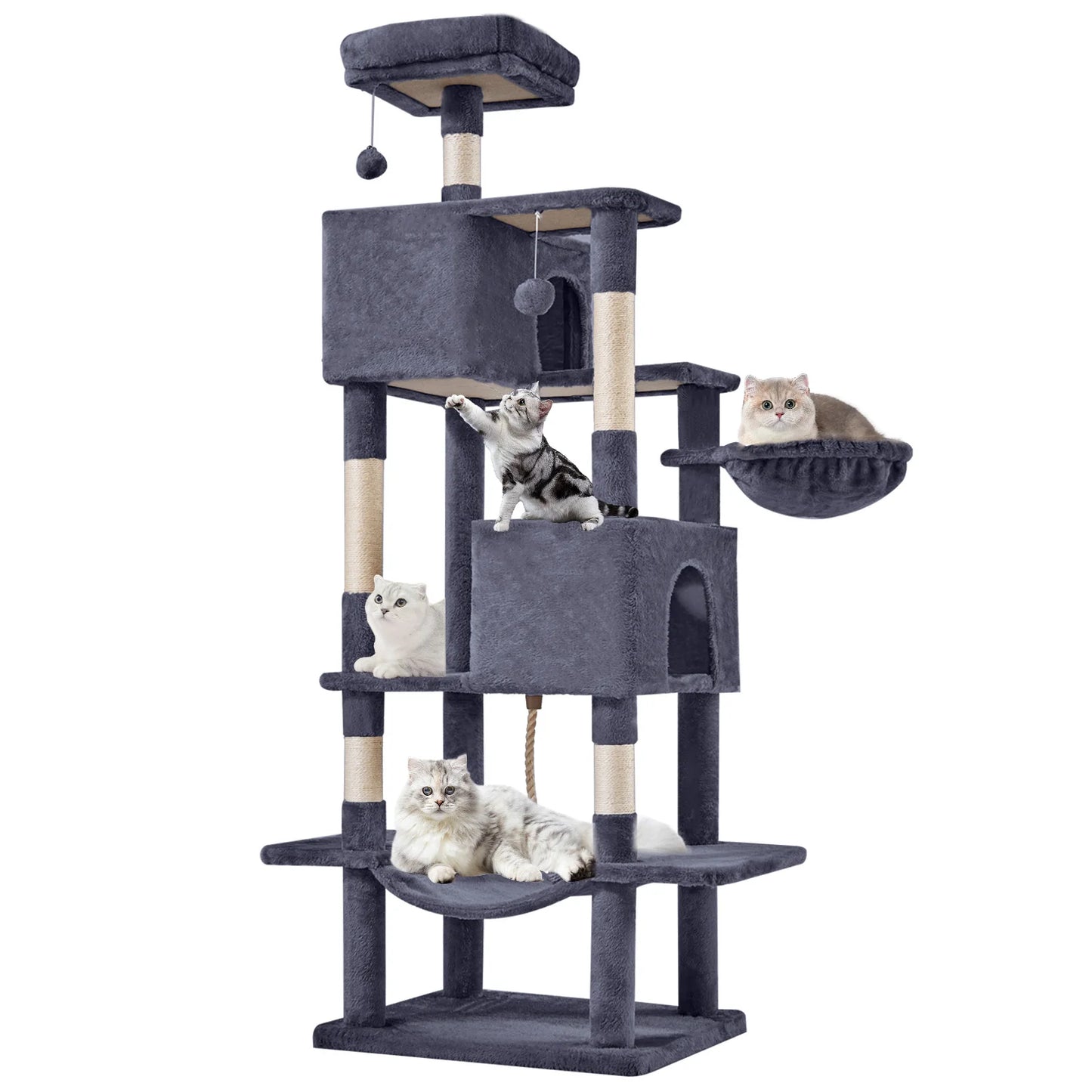 MCQ 66 Inch Cat Tree Tower Multi Level Cat Climbing Tower with Natural Sisal Scratching Posts Pet Condo for Indoor Cats Kittens