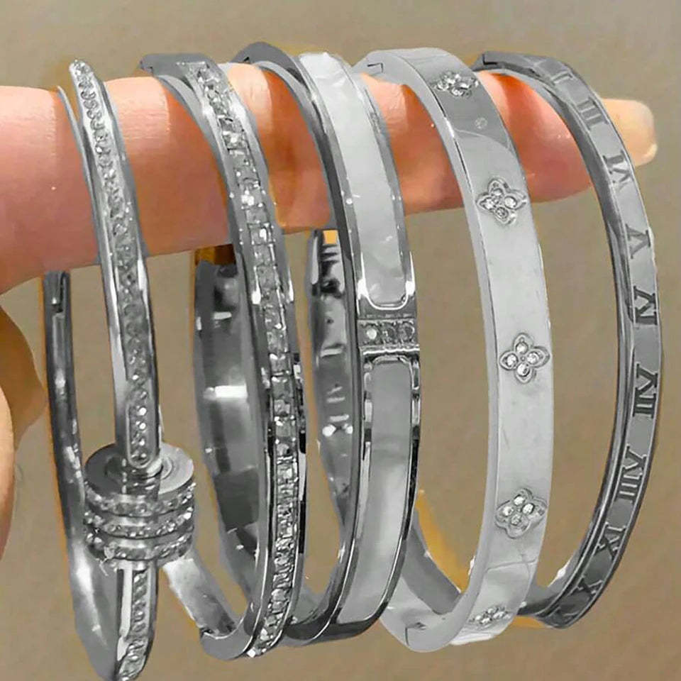 Stainless Steel Zirconia Inlaid Bracelet Set for Women