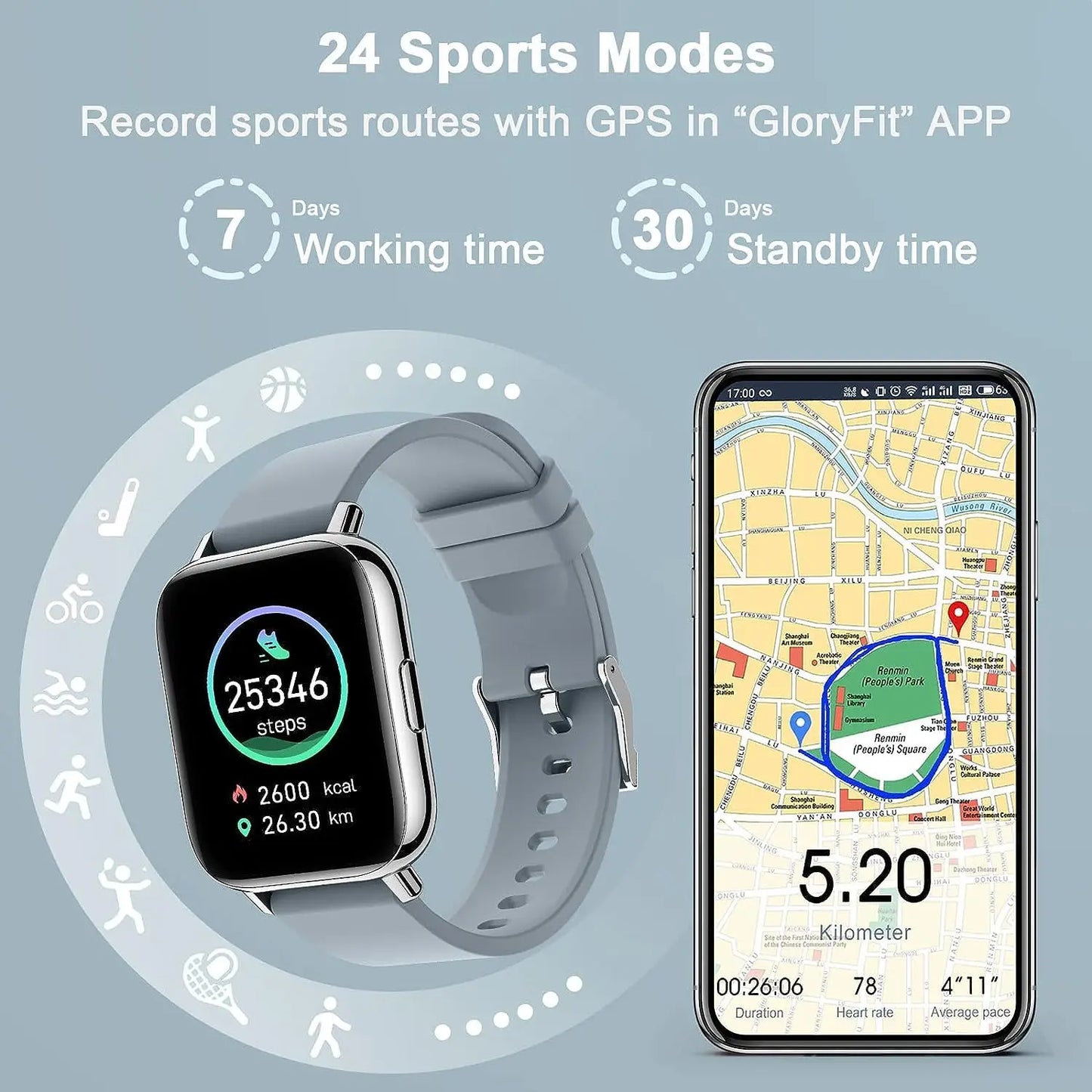 Nerunsa Smart Watch Fitness Tracker Heart Rate Sleep Monitor