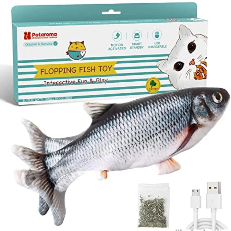 Cat Toys Flopping Fish with Catnip, Moving Kitten Kicker, Floppy Wiggle Carp for Small Dogs, Interactive Motion Kitty Exercise,