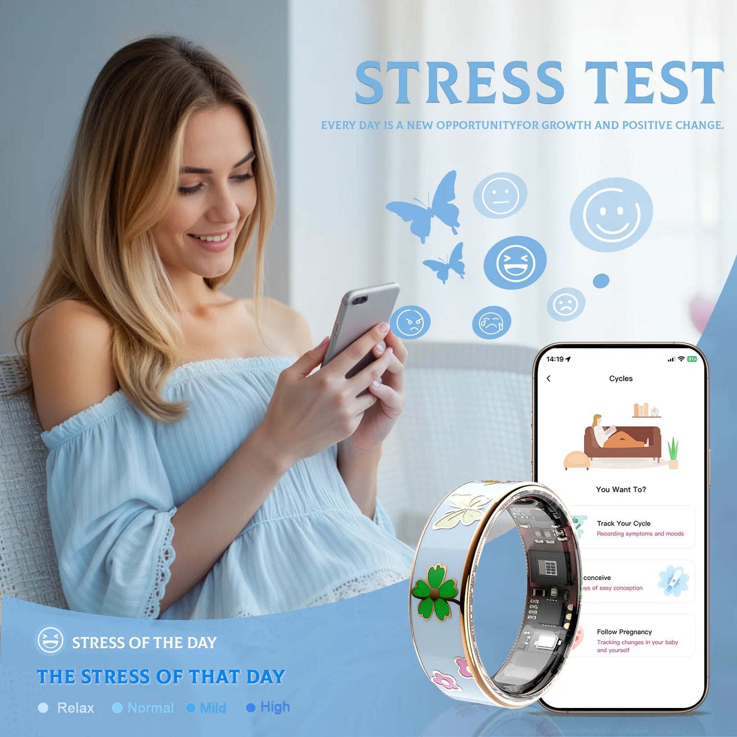 UouNeaCo Smart Ring Dragonfly Lotus Activity Tracker