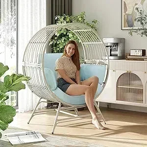 Oversized Egg Chair Wicker Rattan With Thick Cushions
