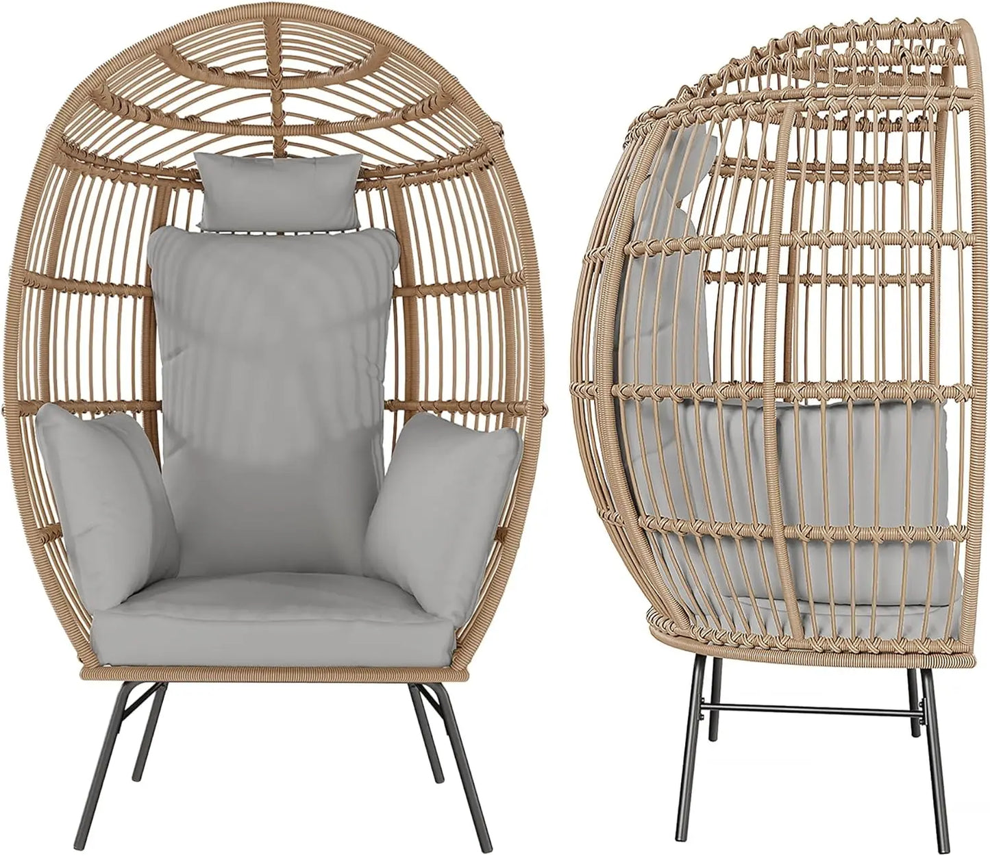 Wicker Egg Chair with Ottoman, Waterproof UV Resistant Patio Lounge Chair with Cushions, Accent Furniture for Garden, Balcony