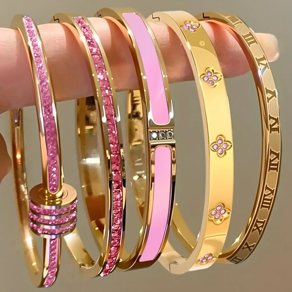 Stainless Steel Zirconia Inlaid Bracelet Set for Women