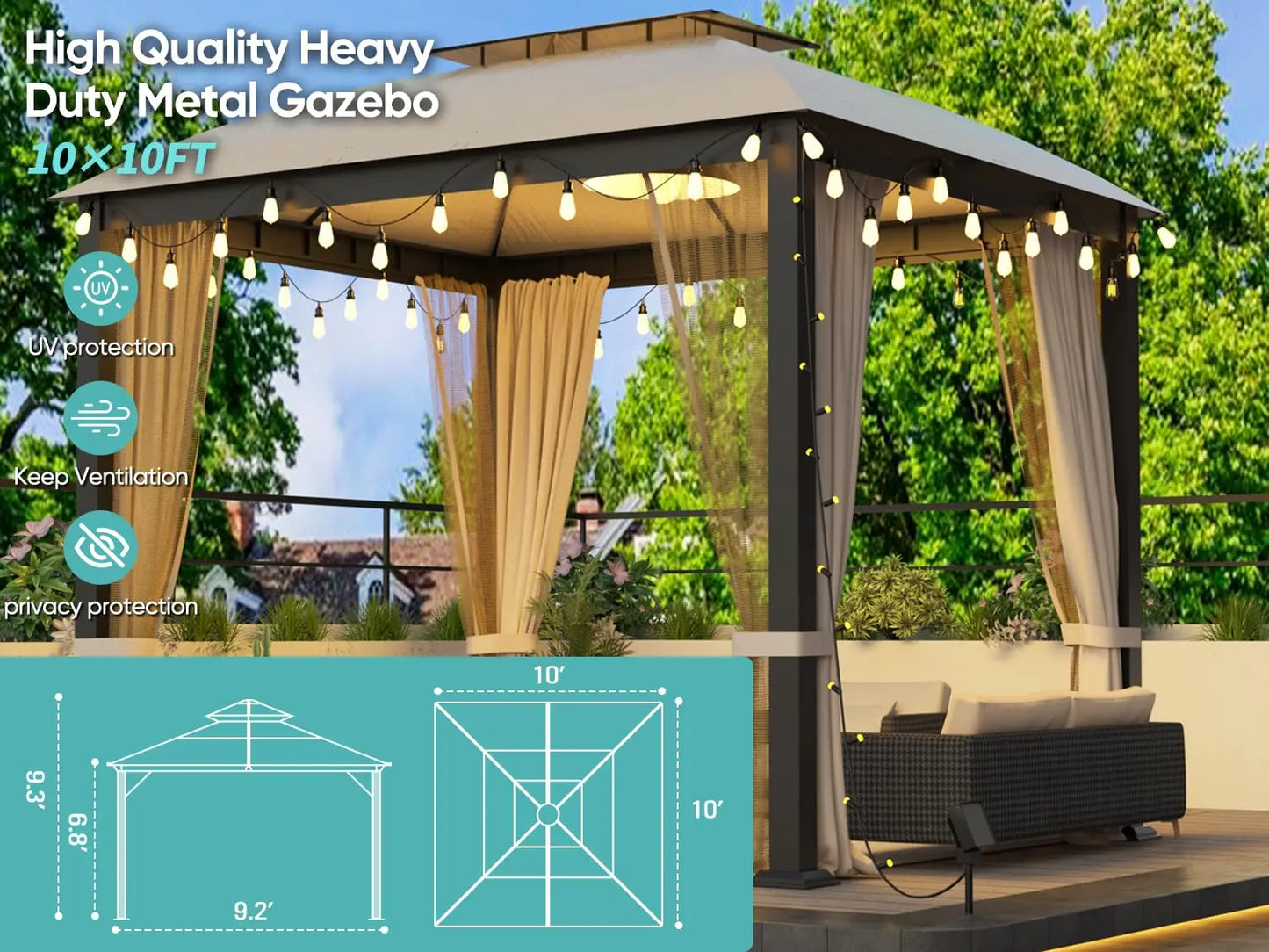 MOYU Patio Gazebo Heavy Duty Soft Top With UV Protection