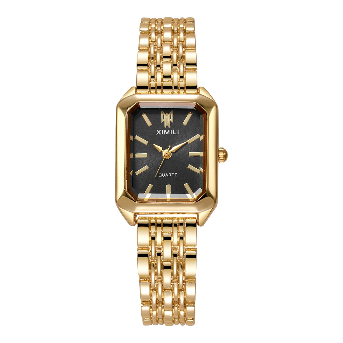 Luxury Rectangular Womens Quartz Watch Stainless Steel Band