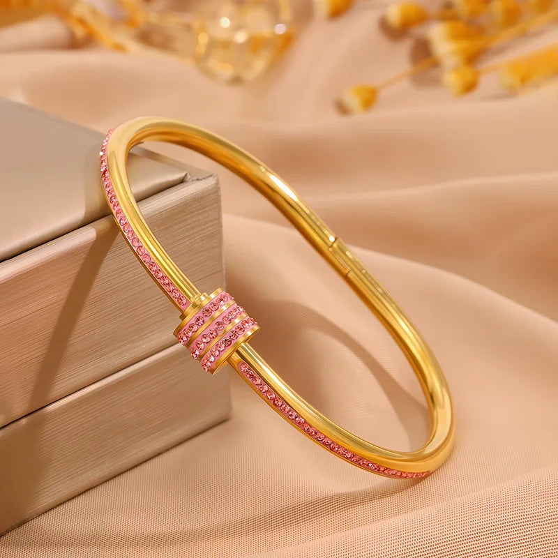 Stainless Steel Zirconia Inlaid Bracelet Set for Women