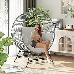 Oversized Egg Chair Wicker Rattan With Thick Cushions