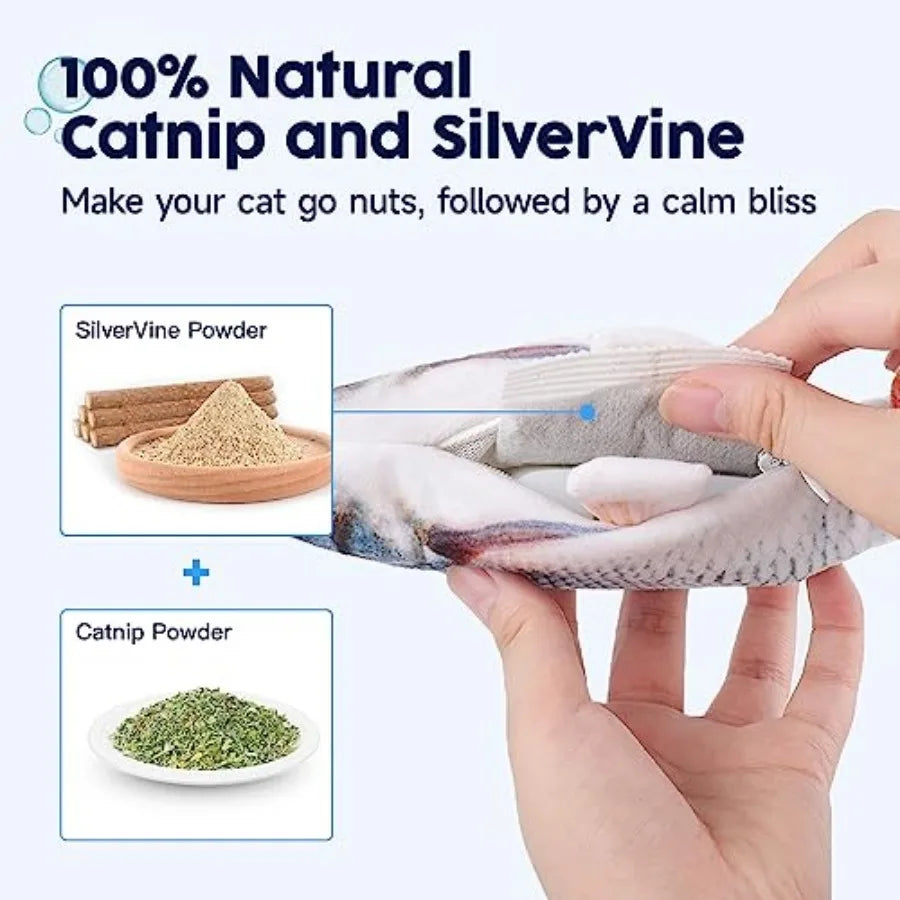 Cat Toys Flopping Fish with Catnip, Moving Kitten Kicker, Floppy Wiggle Carp for Small Dogs, Interactive Motion Kitty Exercise,