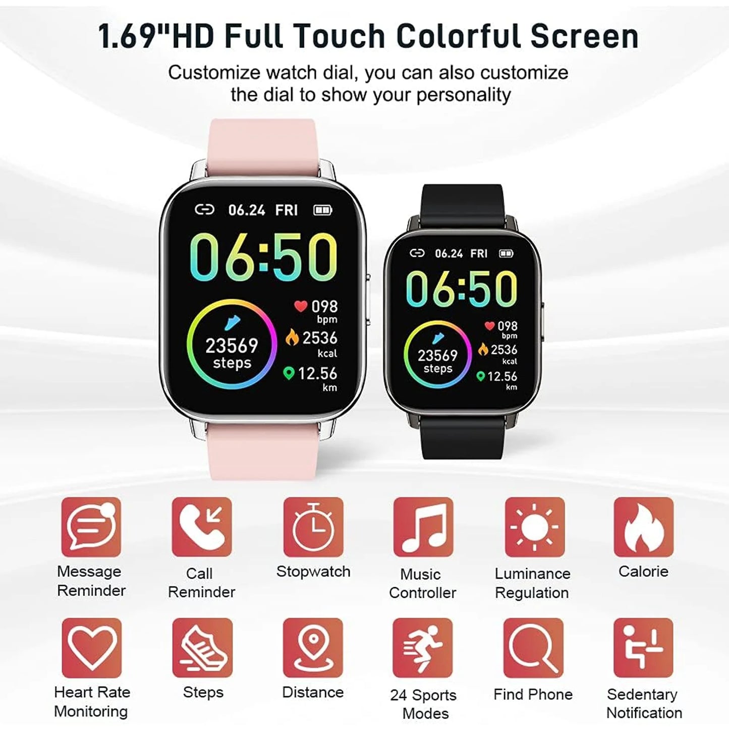Jxrev Smart Watch Fitness Tracker 1.69 Inch Touchscreen