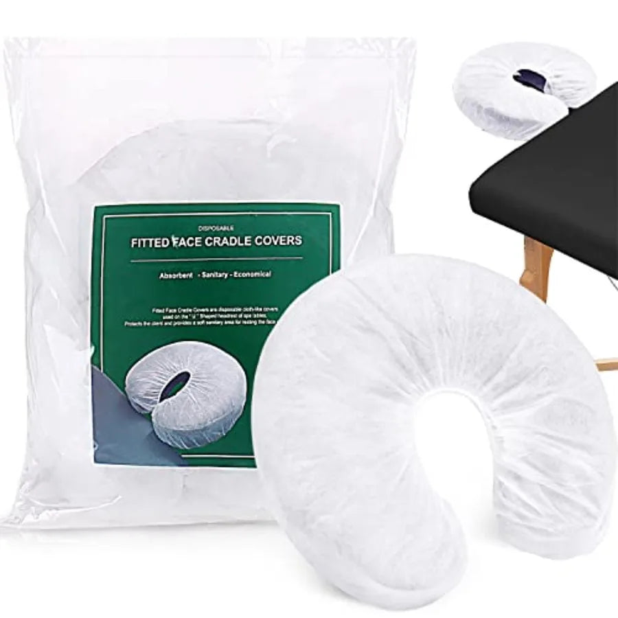 100PCS Disposable Fitted Face Cradle Covers, Non-woven Ultra Soft Massage Face Covers Headrest Covers for Massage Tables Massag