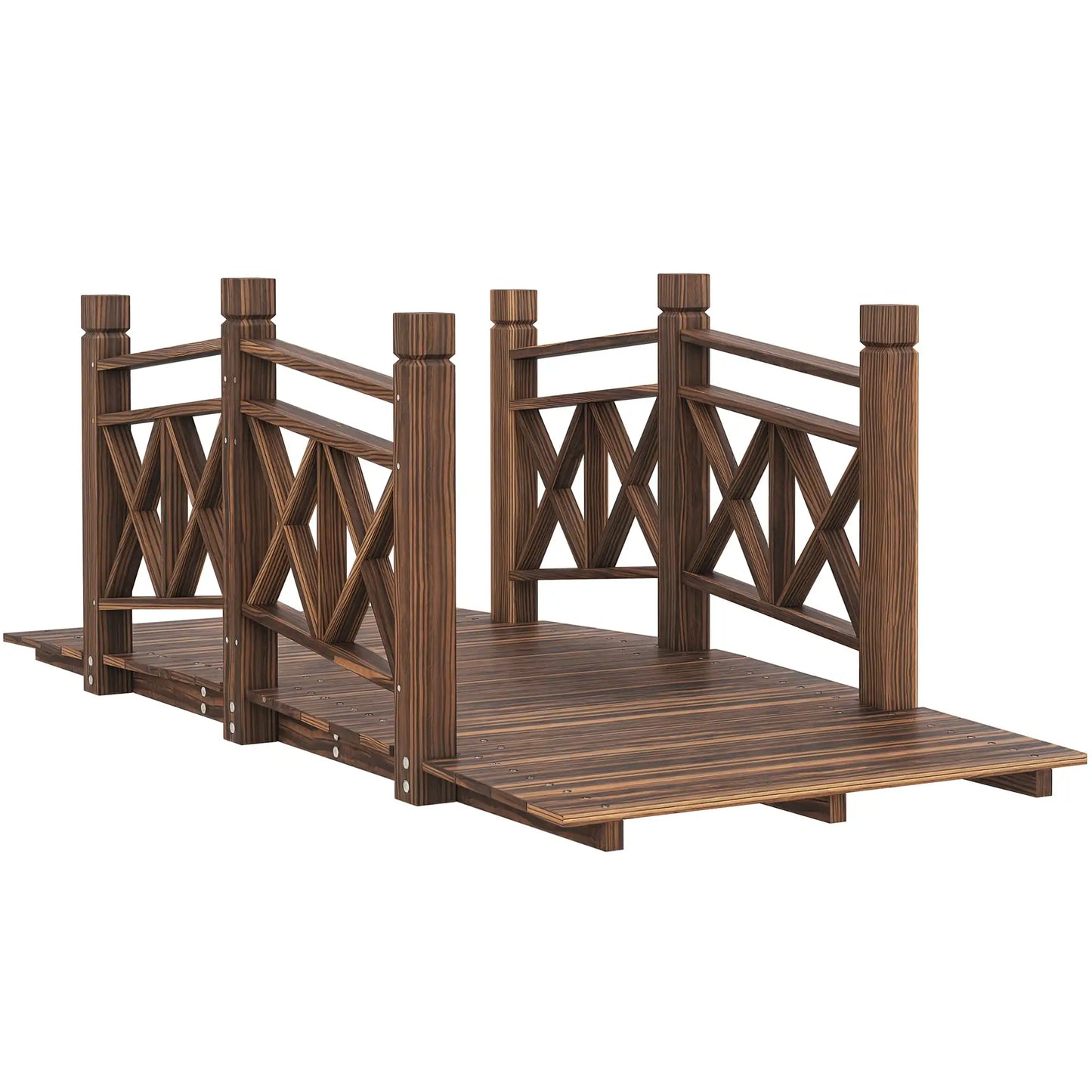 5 Ft Carbonized Wooden Garden Bridge With Safety Rails Outdoor Decorative Footbridge For Backyard Ponds Creeks Streams Landscape Yard Ornament