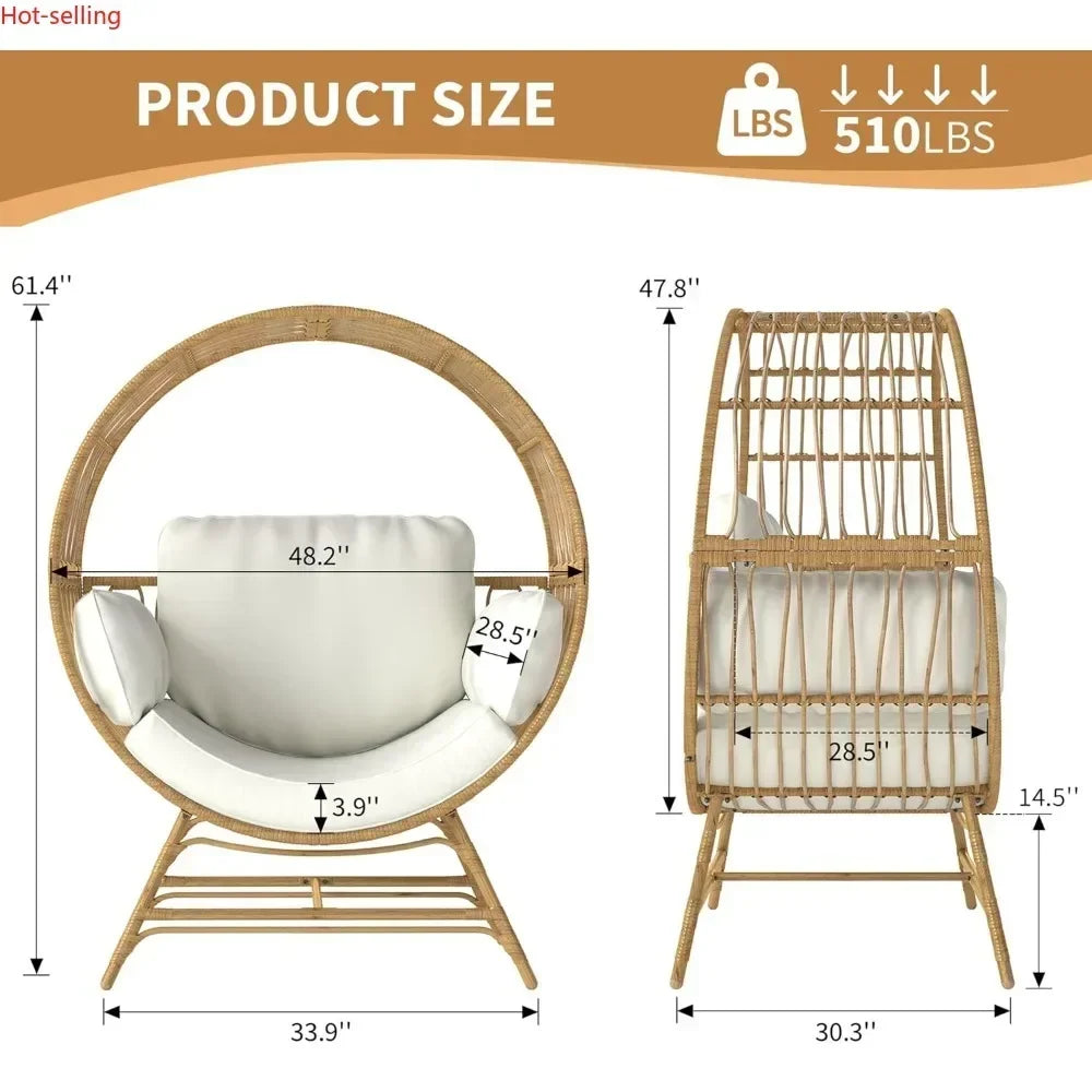 Oversized Egg Chair Wicker Rattan With Thick Cushions