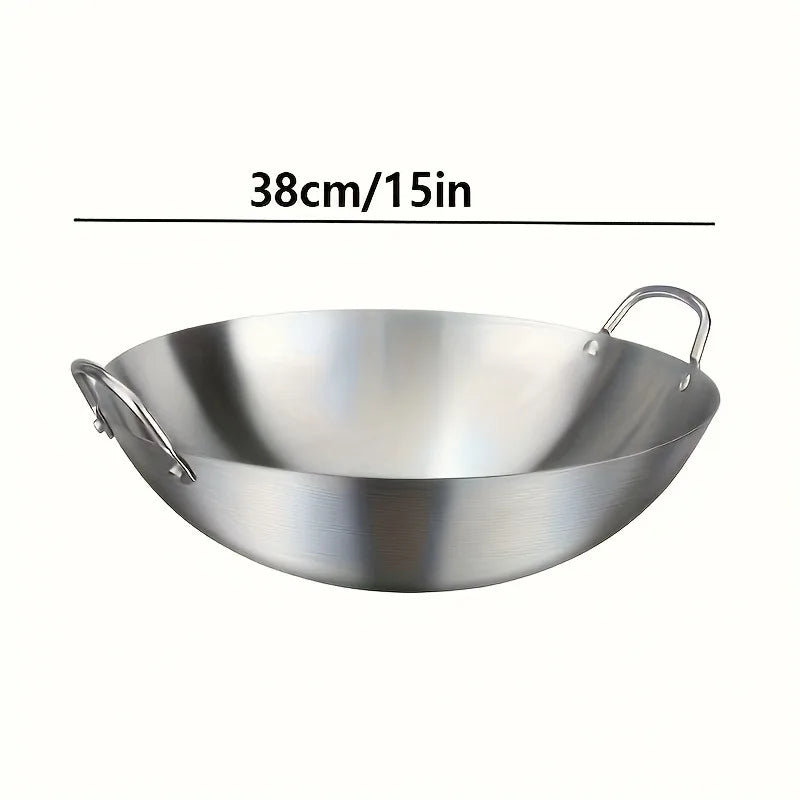 Stainless Steel Wok With Dual Handles For Commercial Use