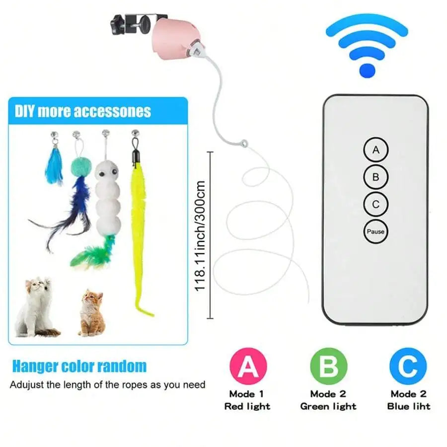 Interactive Cat Toy With Remote Control And Replaceable Heads For Exercise And Entertainment
